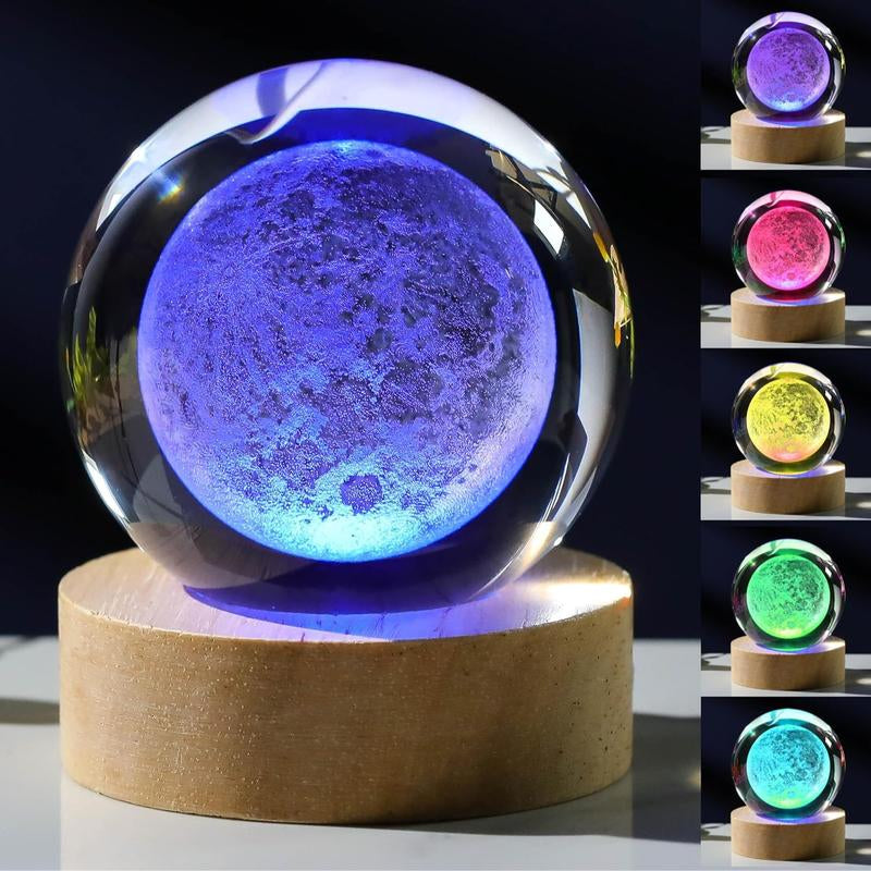 Luminous Crystal Ball LED Night Light Saturn Solar System 3D Moon Table Lamp USB Bedroom Atmosphere Lamp for Birthday Kid Gift