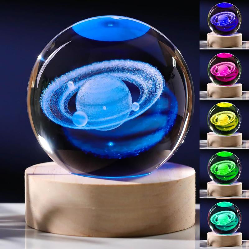 Luminous Crystal Ball LED Night Light Saturn Solar System 3D Moon Table Lamp USB Bedroom Atmosphere Lamp for Birthday Kid Gift