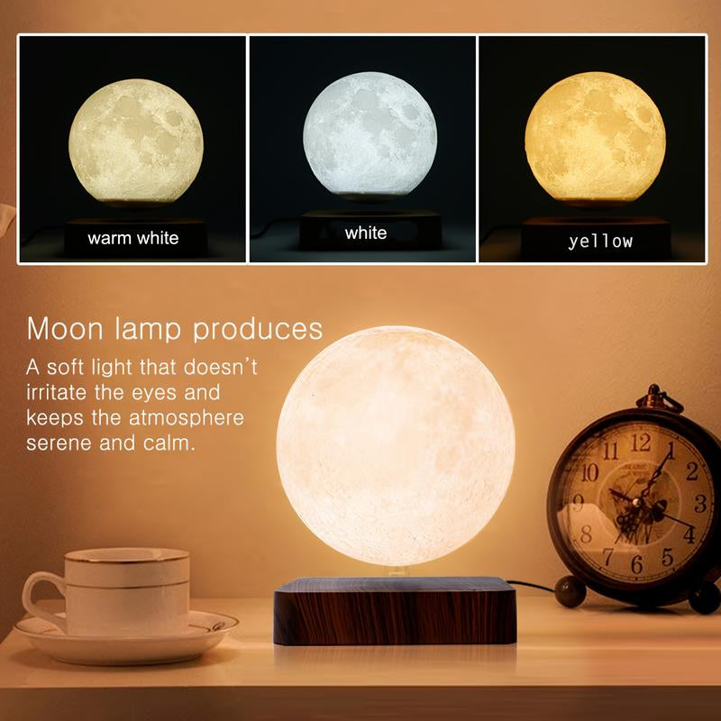 Magnetic Levitating Moon Lamp, 360° Rotating Night Light, 3 Modes, Warm/Cool White & RGB, Wireless 5W LED, Home Desk Decor, Unique Bedroom Lamp, Cool Tech Gift, Holiday Present