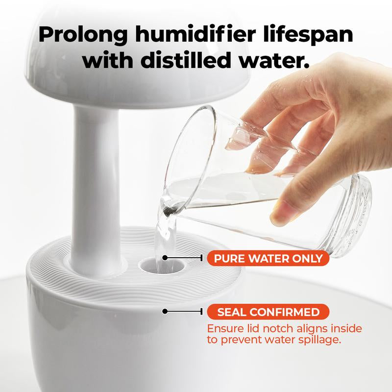 【MUNBYN Mushroom anti Gravity Humidifier】 Water Drop Humidifier with Multi Colors Night Lights for Bedroom, Home & Office, Auto Power-Off Protection with 8 Hours Battery Life, Quiet Diffuser with 38Db, Air Humidifier Gift