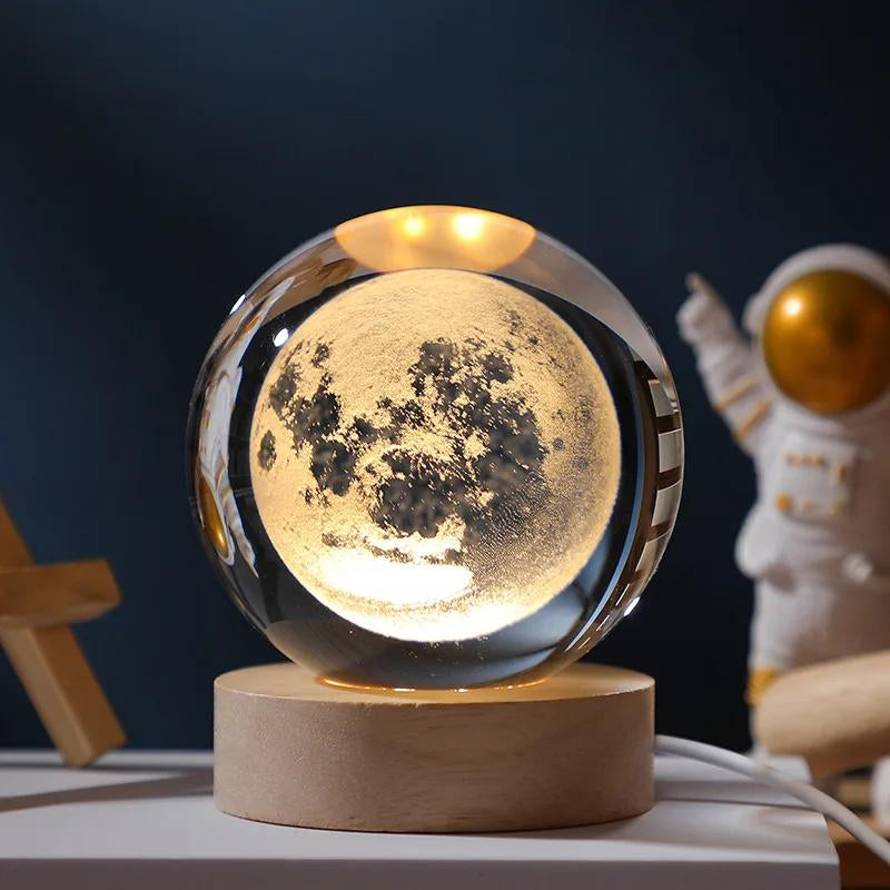 Luminous Crystal Ball LED Night Light Saturn Solar System 3D Moon Table Lamp USB Bedroom Atmosphere Lamp for Birthday Kid Gift