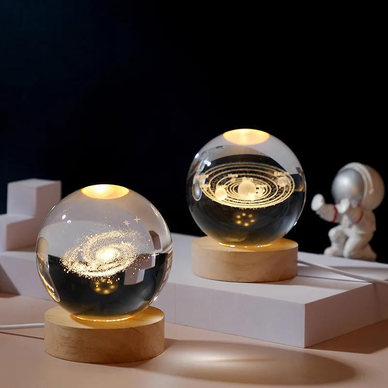 Luminous Crystal Ball LED Night Light Saturn Solar System 3D Moon Table Lamp USB Bedroom Atmosphere Lamp for Birthday Kid Gift