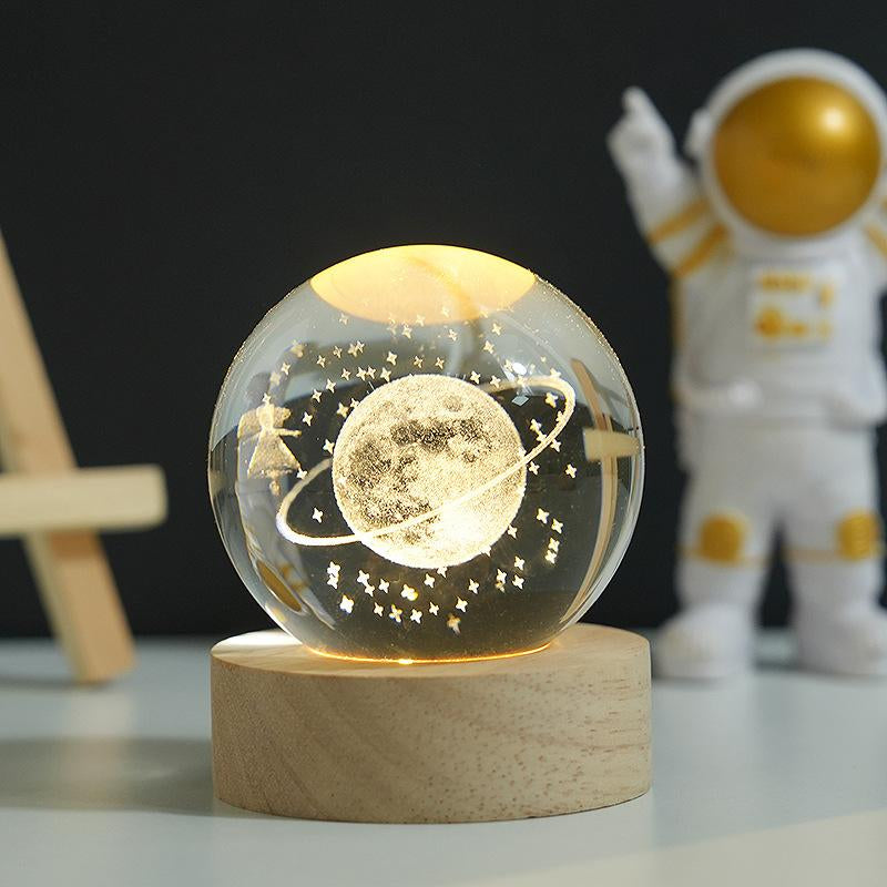Luminous Crystal Ball LED Night Light Saturn Solar System 3D Moon Table Lamp USB Bedroom Atmosphere Lamp for Birthday Kid Gift