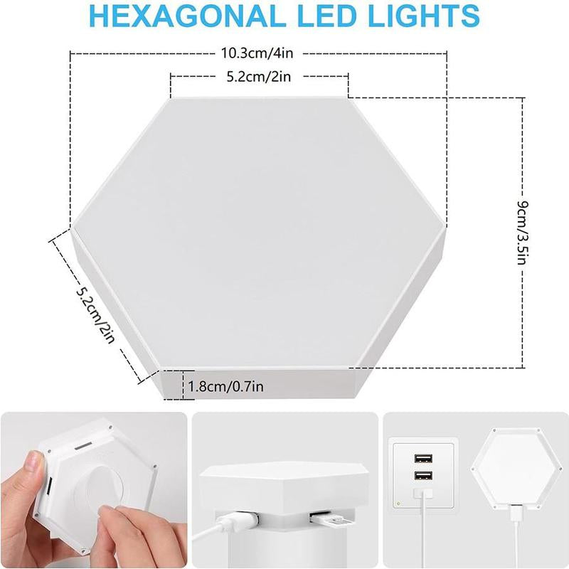 Hexagonal Design Wall Mounted LED Light, USB Powered Touch Control Wall Sconce, DIY Wall Lamp for Bedroom Living Room Decor