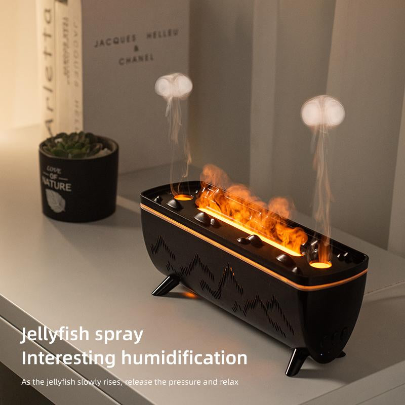 Flame Aromatherapy Machine Desktop Ultrasonic Double Spray Humidifier Aromatherapy Sprayer Silent Aroma Humidifier Portable Humidification