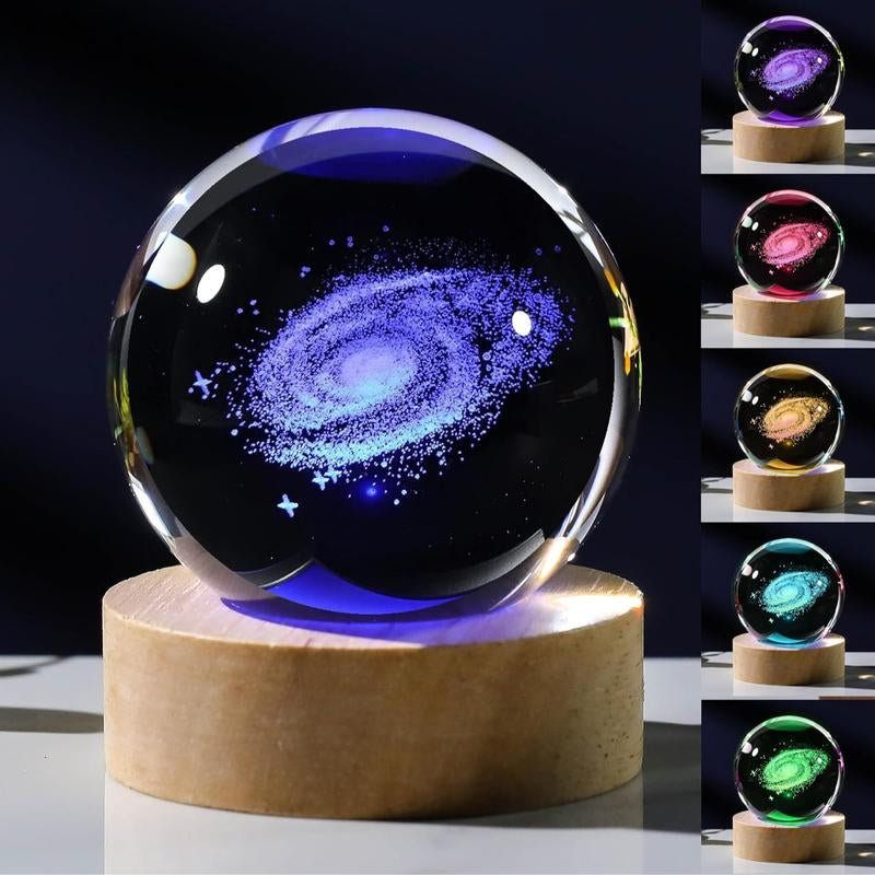 Luminous Crystal Ball LED Night Light Saturn Solar System 3D Moon Table Lamp USB Bedroom Atmosphere Lamp for Birthday Kid Gift