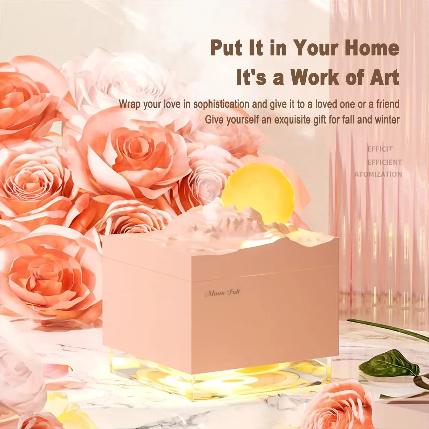 LED Moon Lamp Humidifier - Cool Mist Scent Diffuser with Essential Oils, Aroma Night Light for Home Office Bedroom Decor