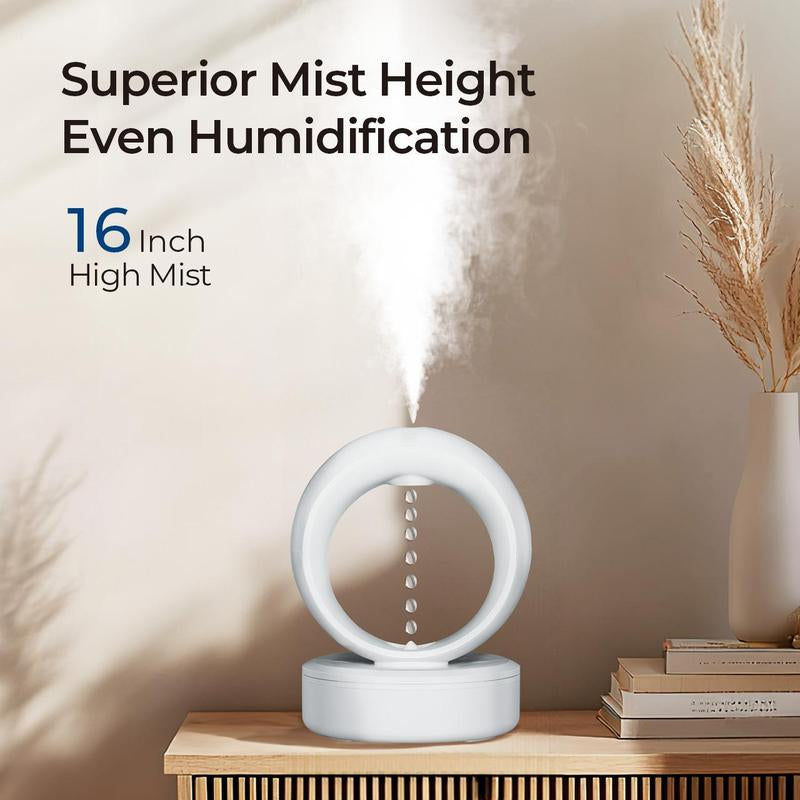 【MUNBYN Anti-Gravity Water Drop Humidifier】 3-In-1 Household Air Humidifier with Night Light for Bedroom, Smart Bedroom Humidifier with Timer, Auto Shut-Off for Smart Dry Protection with USB Powered，Suggest Purified Water