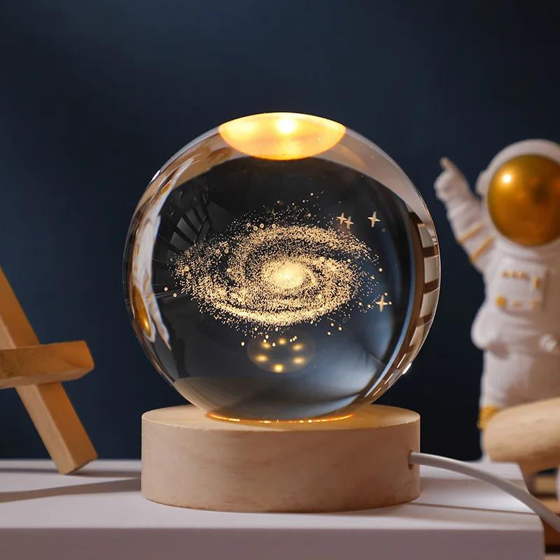 Luminous Crystal Ball LED Night Light Saturn Solar System 3D Moon Table Lamp USB Bedroom Atmosphere Lamp for Birthday Kid Gift